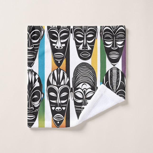 African Tribal Masks Colourful Stripes Towel (Wash Cloth)