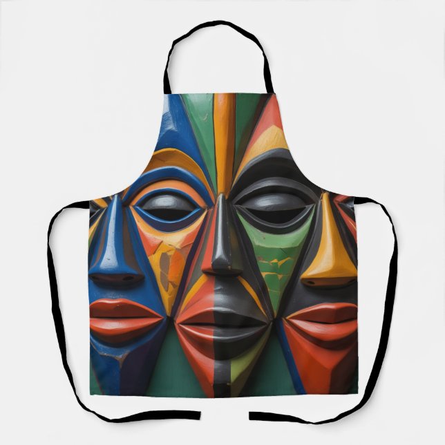 African Tribal  Masks Trio Dynamic Symmetry Apron (Front)