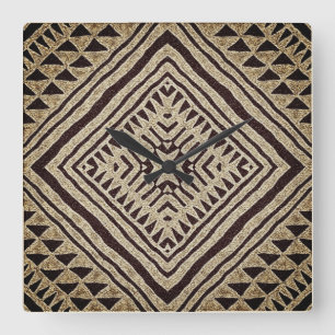 African Tribal Mud Cloth Motif   Square Wall Clock