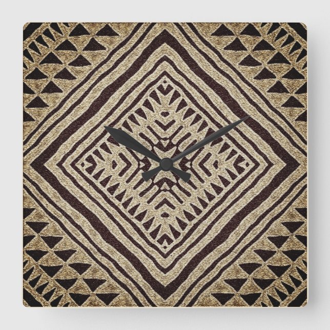 African Tribal Mud Cloth Motif   Square Wall Clock (Front)
