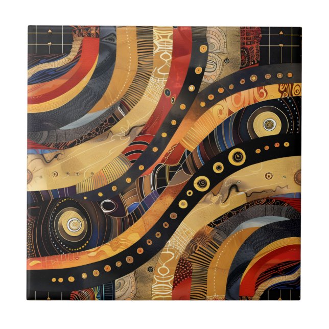 African Tribal Pattern Ceramic Tile (Front)