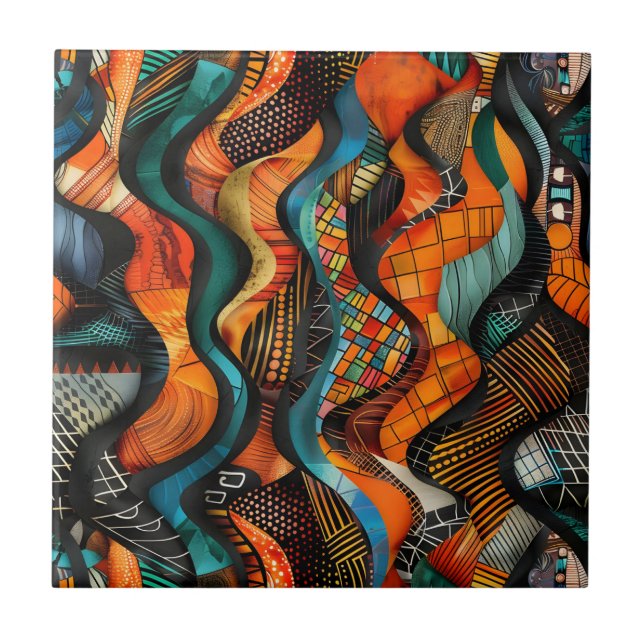African Tribal Pattern Ceramic Tile (Front)