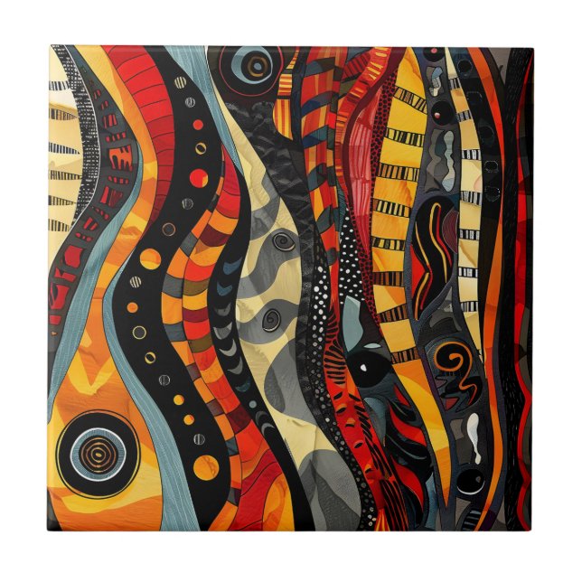 African Tribal Pattern Ceramic Tile (Front)