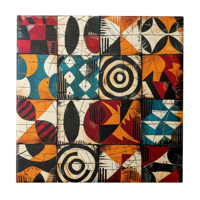 African Tribal Pattern Ceramic Tile (Front)
