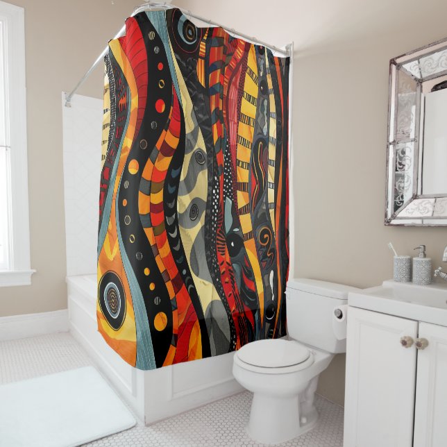 African Tribal Pattern Shower Curtain (In Situ)
