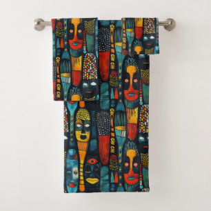 African tribal pattern with idols. bath towel set