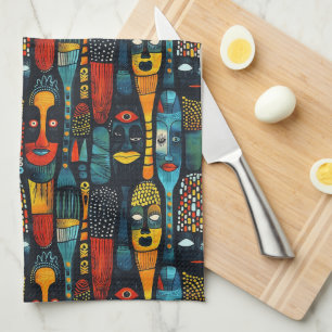 African tribal pattern with idols. kitchen towel