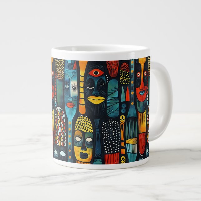 African tribal pattern with idols. large coffee mug (Front Right)