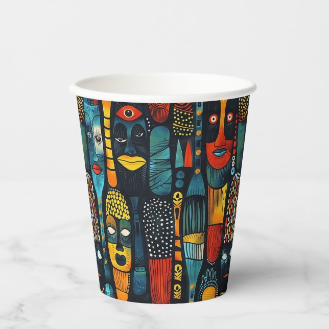 African tribal pattern with idols. paper cups (Front)