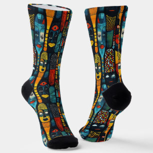 African tribal pattern with idols. socks