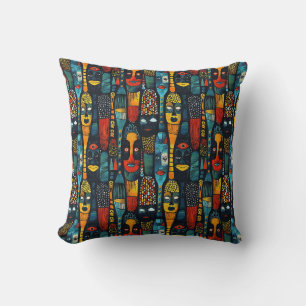 African tribal pattern with idols. throw pillow