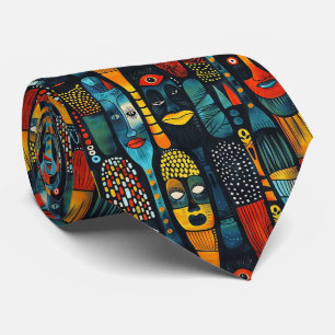 African tribal pattern with idols. tie
