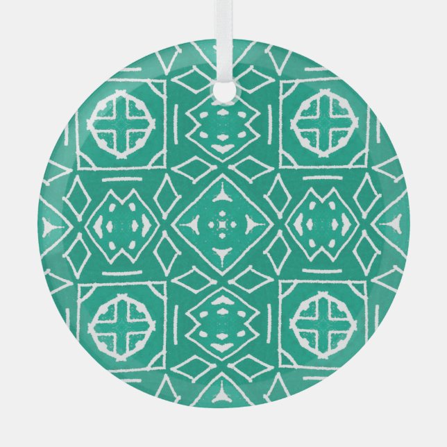 African Tribal Print Ikat Pattern Glass Ornament (Front)