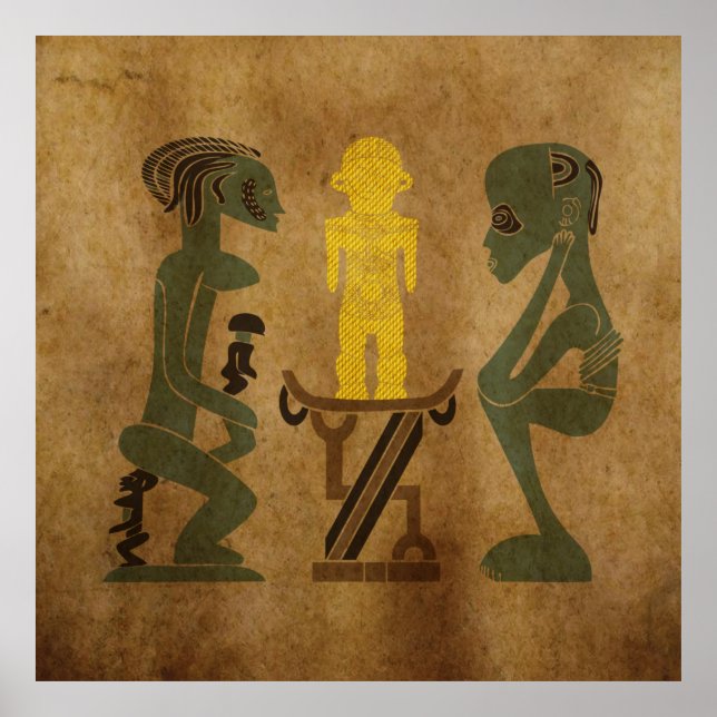 African tribal rock carving ritual scene poster (Front)