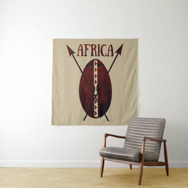 African tribal shield spear afro art tapestry (In Situ)