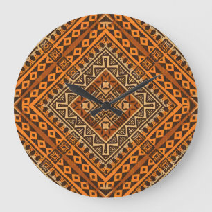 African tribal textile: ethnic style. large clock