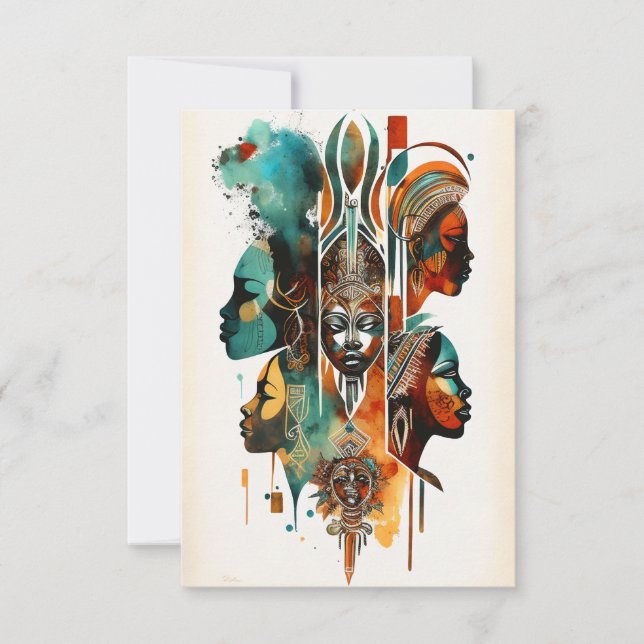 African Tribal Women Painting, Contemporary Art Thank You Card (Front)