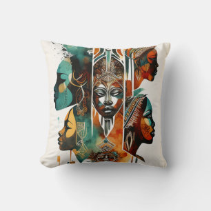 African Tribal Women Painting, Contemporary Art Throw Pillow