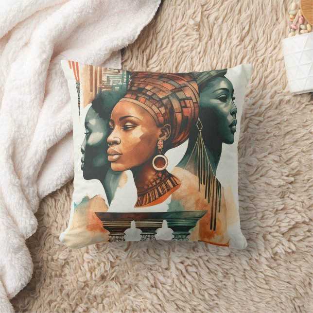 African Tribal Women Painting, Contemporary Art Throw Pillow (Blanket)