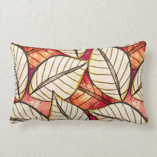 African Tropical Rainforest Red and Orange Lumbar Pillow