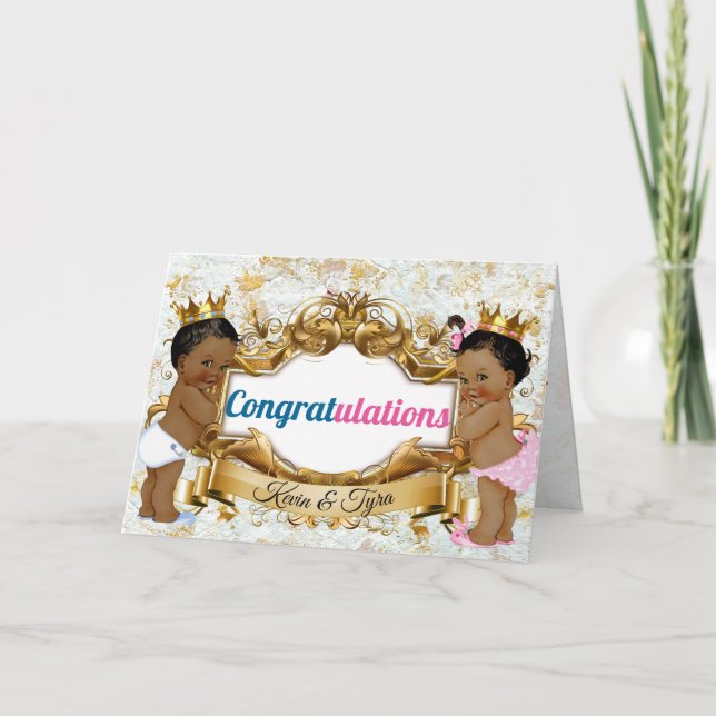 African Twins|Boy & Girl Congratulations Card (Front)