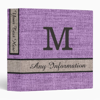 African Violet Burlap Linen Monogram Binder
