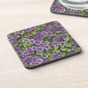 African Violet flowers pattern Coaster