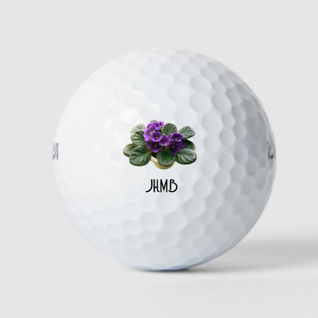 African Violet House Plant Monogram Art Golf Balls (Front)