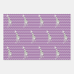 African Violet Safari Chevron with Pop Art Giraffe Wrapping Paper Sheet