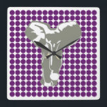 African Violet Safari Dot with Pop Art Elephant Square Wall Clock<br><div class="desc">Mod polka dot pattern in Emporio Moffa's "Safari" colour palette with Pop Art Elephant design on front and plain dots on back.</div>
