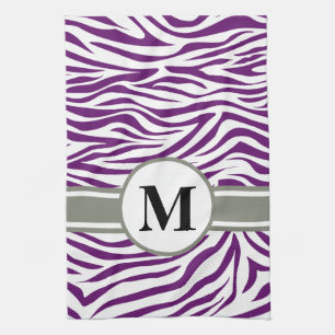 African Violet Safari Zebra with monogram Kitchen Towel