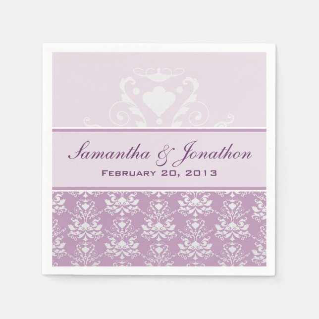 African Violet & Silver Damask Wedding Napkin (Front)