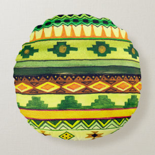 African Watercolor Pattern. Round Pillow