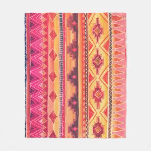 African watercolor, vibrant pattern fleece blanket