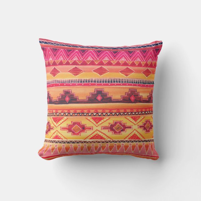 African watercolor, vibrant pattern throw pillow (Front)
