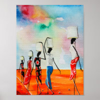African Watercolour painting Premium Canvas Gloss