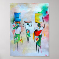 African  Watercolour painting Premium Canvas Gloss