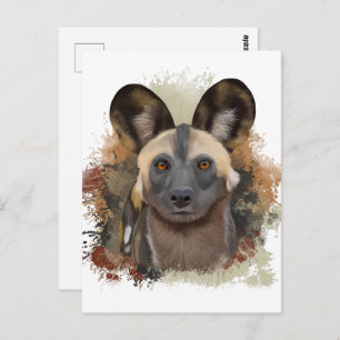 African Wild Dog   Abstract Paint Splatter  Postcard