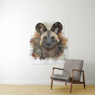 African Wild Dog   Abstract Paint Splatter  Tapestry