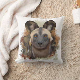 African Wild Dog Abstract Paint Splatter Throw Pillow