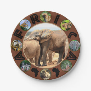 African Wildlife Circle Collage Elephant Rest Paper Plate