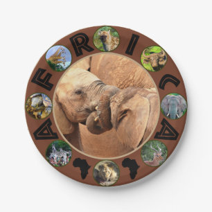 African Wildlife Circle Collage Elephant Tug O War Paper Plate