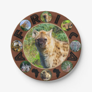 African Wildlife Circle Collage Spotted Hyena Paper Plate