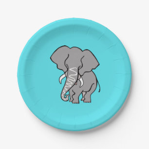 African Wildlife - ELEPHANT- Nature - Safari- Aqua Paper Plate