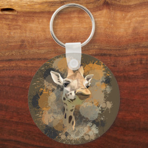African Wildlife Giraffe Abstract Paint Splatter Keychain