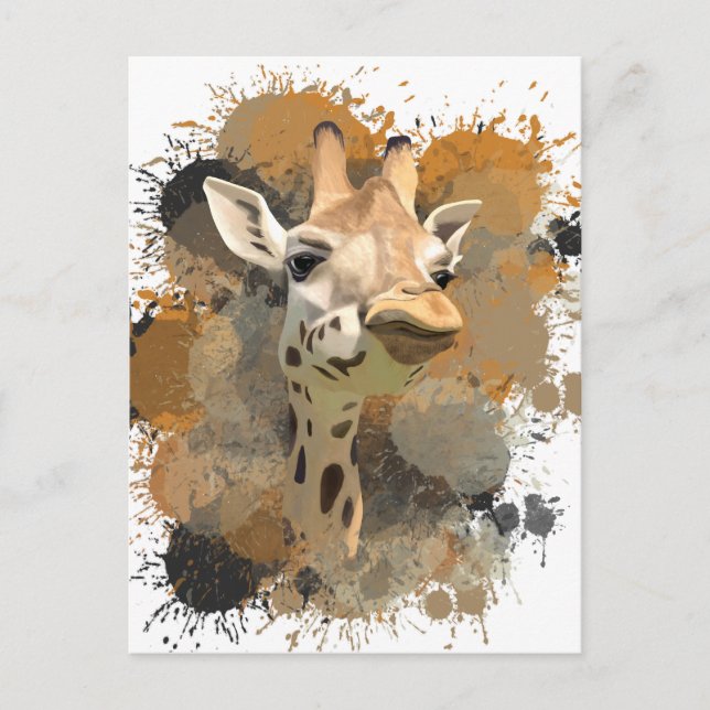 African Wildlife Giraffe Abstract Paint Splatter Postcard (Front)