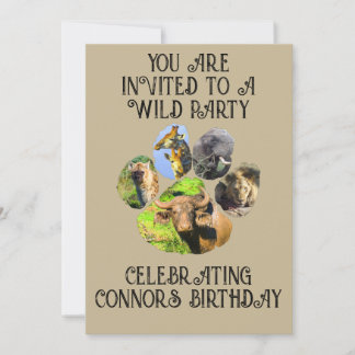 African Wildlife Pawprint Collage Invitation