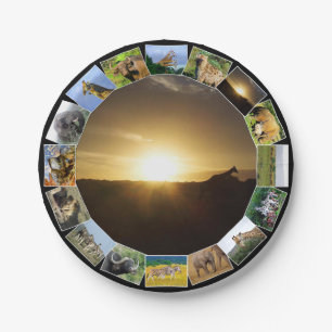 African Wildlife Photo Collage Giraffe Sunset Paper Plate