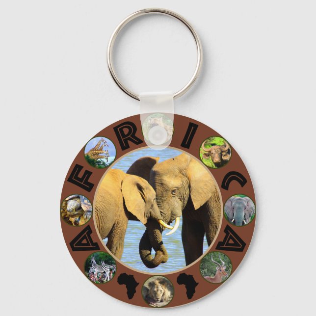 African Wildlife Photograph Circle Elephant Love Keychain (Front)