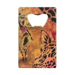 African Woman and Giraffe Bottle Opener Credit Card Bottle Opener